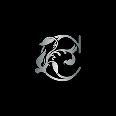 Rustic silver nature floral letter C initial logo icon luxury style vector design template for brand identity.