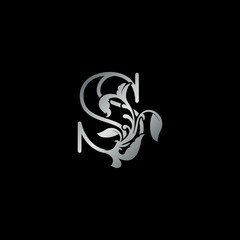 Rustic silver nature floral letter S initial logo icon luxury style vector design template for brand identity.