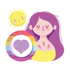 girl cartoon with lgtbi heart seal stamp vector design