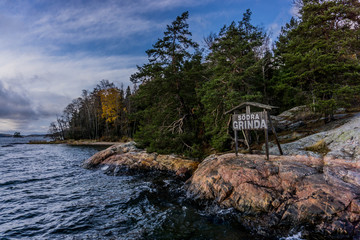 Hiking trail on the island of Grinda, in archipelago close to Stockholm, Sweden