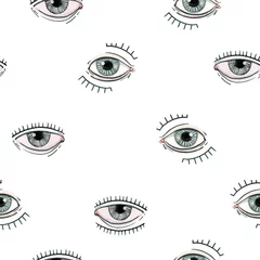 Behang Ogen Mooi naadloos patroon met aquarel ogen. Voorraad illustratie.