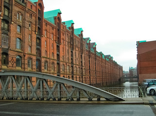 Naklejka premium The Warehouse district Speicherstadt during winter in Hamburg, Germany.