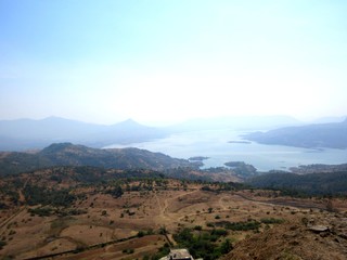 Fototapeta na wymiar Beautiful landscape of Pawna lake viewed from Lohagad fort