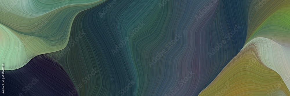 Poster horizontal banner with waves. elegant curvy swirl waves background design with dark slate gray, dark sea green and pastel brown color
