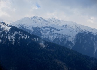 Beautiful Snow covered mountain ranges in  India Shimla