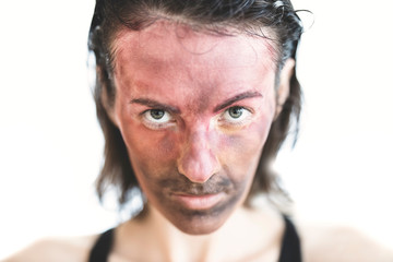 portrait of a girl with face painted