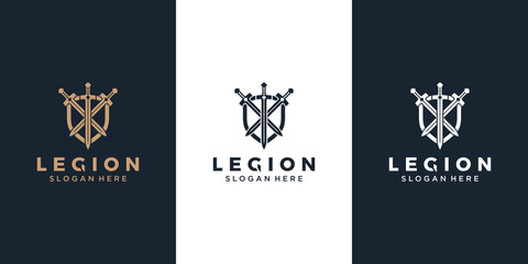 Armor and three sword logo design template