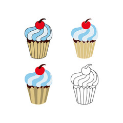 Hand drawn cup cakes, doodle. Vector illustration. EPS 10