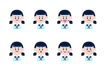 中高生・セーラー服のアイコンセット（女子）	