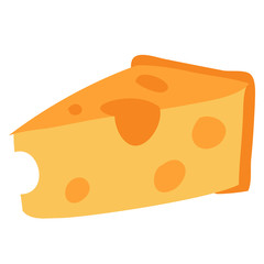 piece of cheese, flat, food, isolated object on a white background, vector illustration,