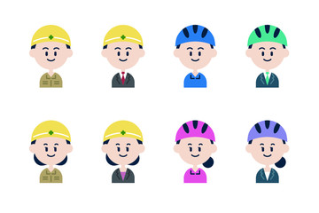 ヘルメットをかぶった人のアイコンセット