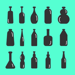 Set of black glossy wine bottles with highlight