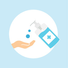 Disinfection. Hand sanitizer bottle icon, washing gel. Vector illustrationDisinfection. Hand sanitizer bottle icon, washing gel. Vector illustration	
