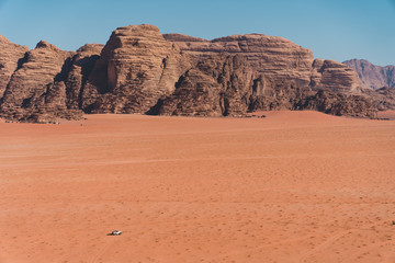 Fototapeta na wymiar Beautiful landscape of mountains and desert in Wadi Rum desert, south part of Jordan, Arab