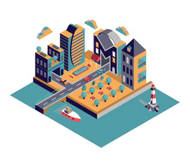HOME - Isometric vector city with lettering 