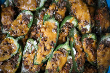 Homemade jalapeno poppers with cheese and ground beef