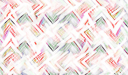 Psychedelic imprint of the abstract marker paint blots and triangle lines concept in grunge style, color texture.