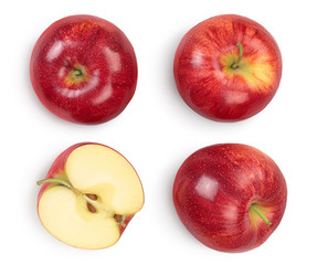 Red apple with half isolated on white background with clipping path and full depth of field. Top view. Flat lay. Set or collection