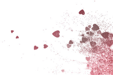 Pink glitter hearts on white background 