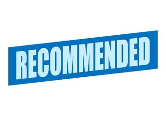 Etiqueta azul de recomendado en fondo blanco.