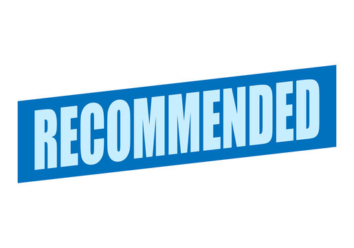 Etiqueta azul de recomendado en fondo blanco.