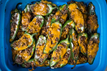 Homemade jalapeno poppers with cheese and ground beef