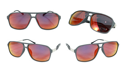 Set Summer Sun glasses of black plastic with polarized gradient isolated on white background....