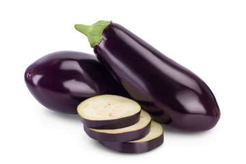 Eggplant or aubergine isolated on white background with clipping path and full depth of field