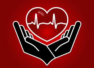 Heart in hands. Giving heart logo template for transplant ,organ, donation, charity, health, voluntary, isolated on white background, vector