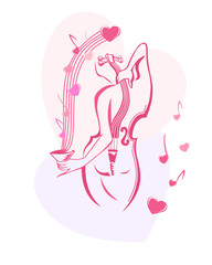 illustration in soft pink tones. Arrival of spring. Notes of music and love.