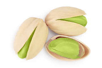 pistachio isolated on white background with clipping path and full depth of field. Top view. Flat lay