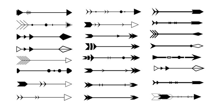 Tribal arrows on a white background. Aztec, boho elements. Retro Arrow.Vector illustration. Set of black vector arrows. Arrow icon.
