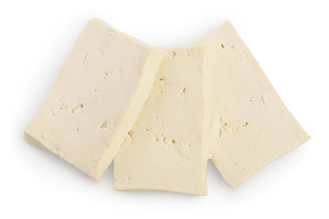 tofu cheese isolated on white background with clipping path and full depth of field, Top view. Flat lay