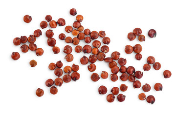 red quinoa seeds isolated on white background with clipping path and full depth of field. Top view. Flat lay