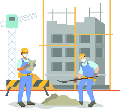 Construction worker keep working in pandemic illustration