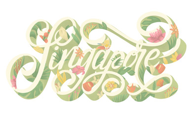 Singapore - beautiful calligraphy illustration with national flowers