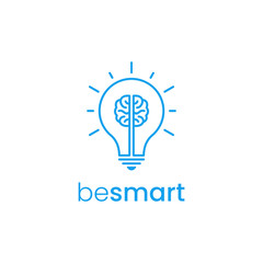 Clean simple modern design logo with light bulb symbols and brains to be better