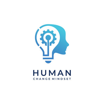 Human Head People Brain Light Bulb Lamp Gear Innovation Cyber Robot Vector Logo Design
