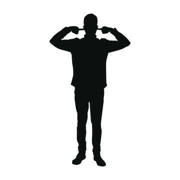 recommend clip art: Silhouette of man covering both ears with hands