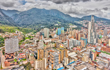 Bogota cityscape in cloudy weather, HDR Image