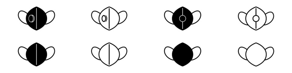 Set of N95 face mask icons. Protective FFP masks or respirators with and without valve. Vector Illustration