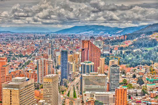 Bogota cityscape in cloudy weather, HDR Image