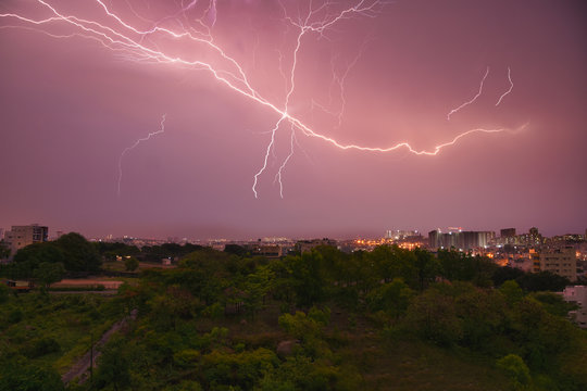 Lightning bolt over bangalore city
