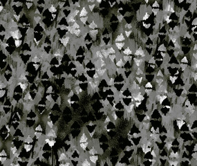 Grunge worn out ikat like creative splashes and strokes effect. Abstract marker and platter ink or liquid water paint.