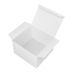 Vector realistic mockup of blank open rectangular paper box. Isolated on white. EPS 10.