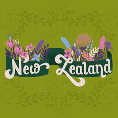 New Zealand - hand drawn lettering illustration
