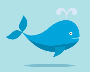 Gordijnen Zee walvis. Cartoon afbeelding, vlakke stijl. © andrykay