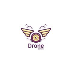 Aerial Photography drone camera logo with wing in cartoon bold stye
