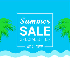 Summer sales special offer up to 45% advertising banner. Vector elements for discount flyer, promotion, web banner and poster design