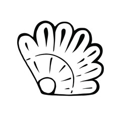 Seashell drawn with a Doodle style liner. Vector illustration, black and white.